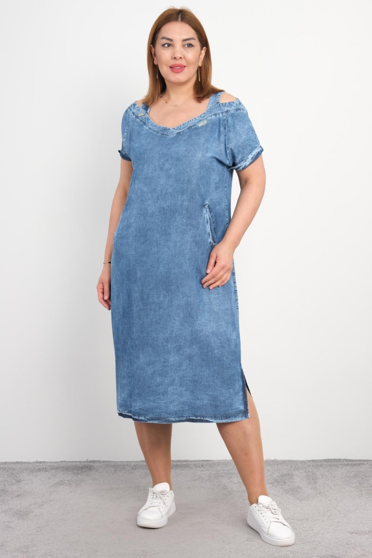 Super Plus Size Denim Dress-Blue