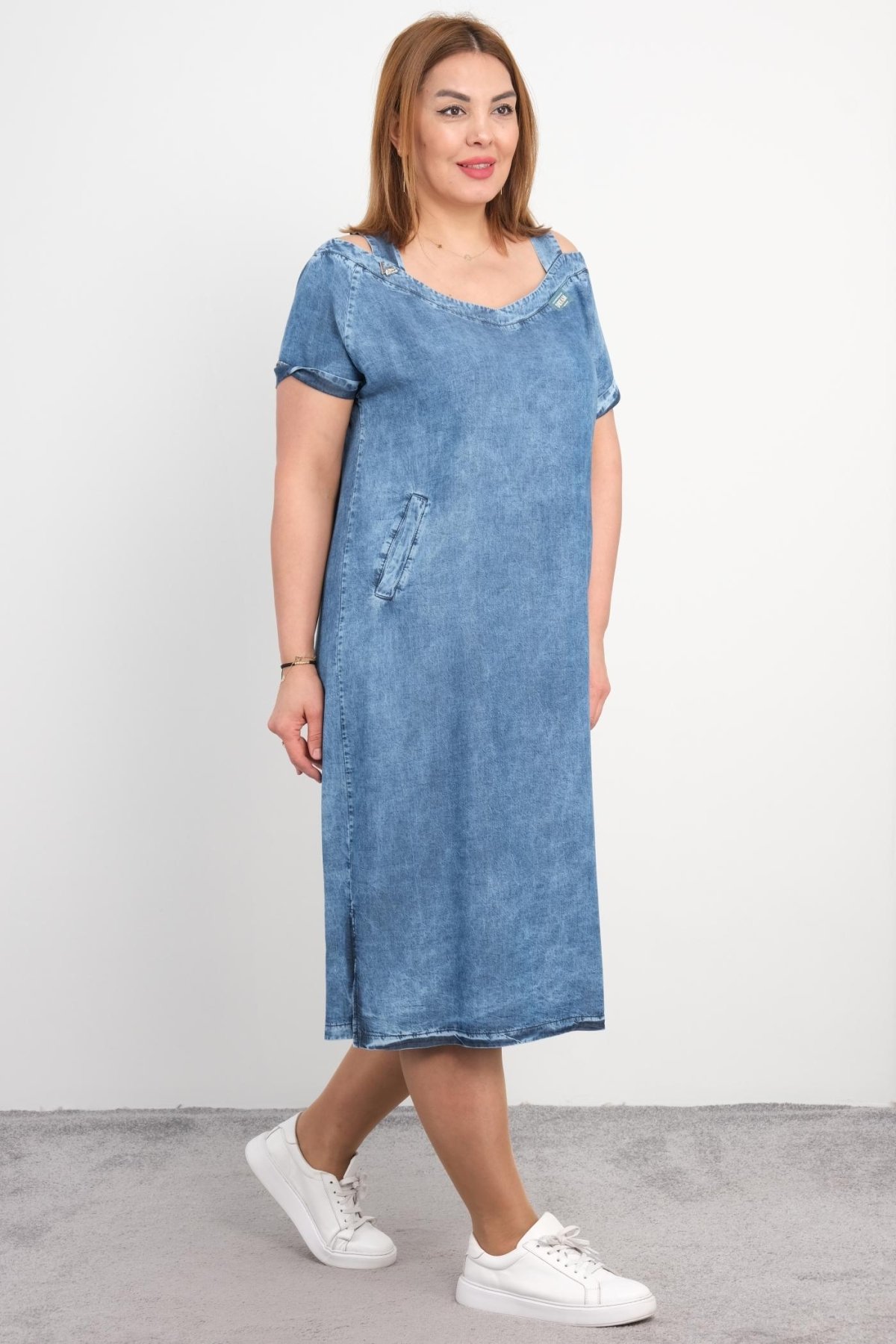 Super Plus Size Denim Dress-Blue