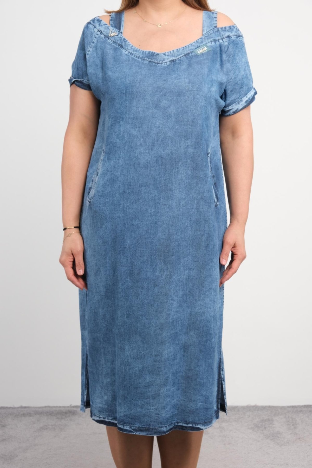 Super Plus Size Denim Dress-Blue