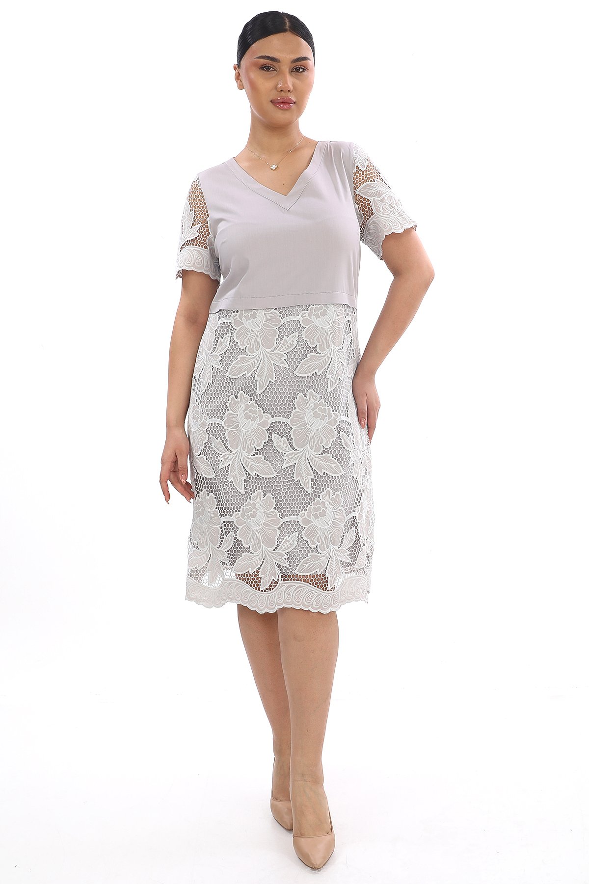 Casual Plus Size Dress-Grey