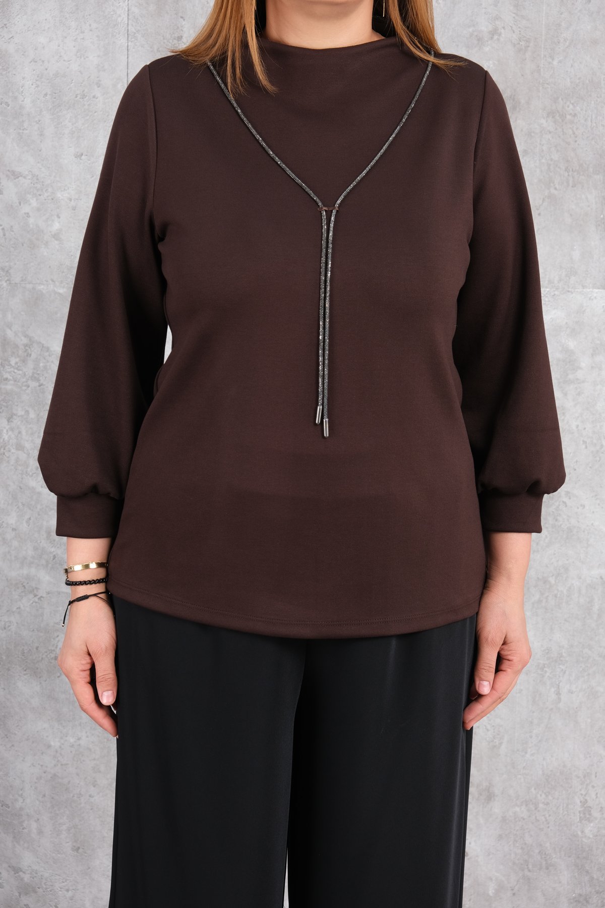 Plus Size Blouse-Brown