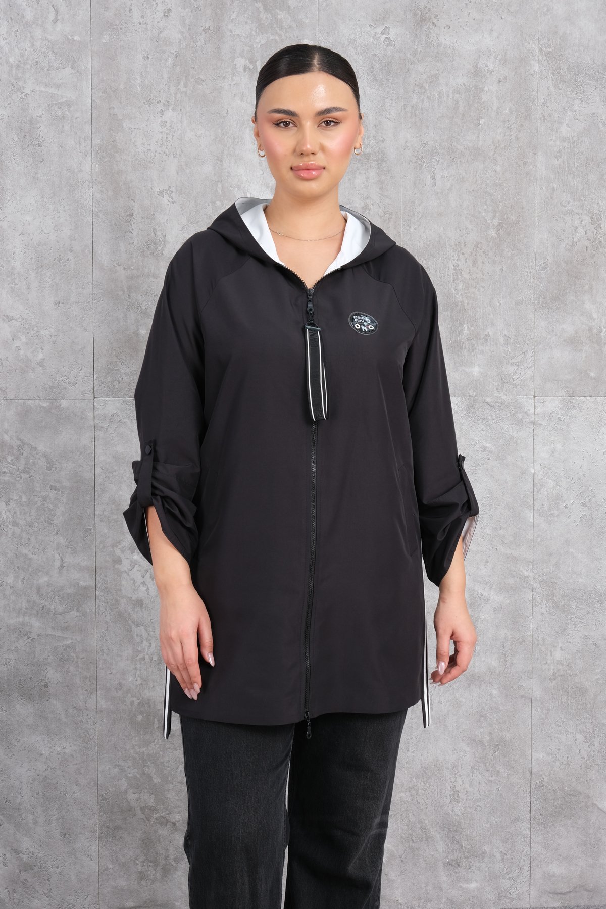 Plus Size Long Sport Jacket-White