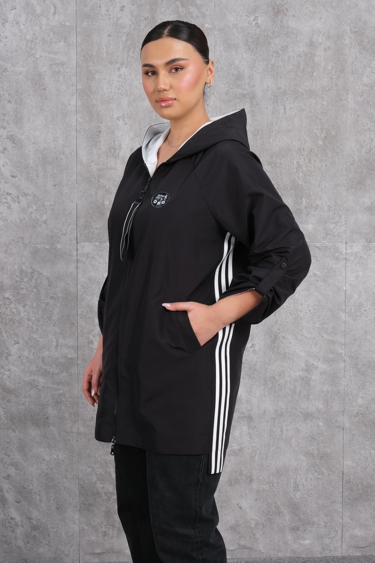 Plus Size Long Sport Jacket-White