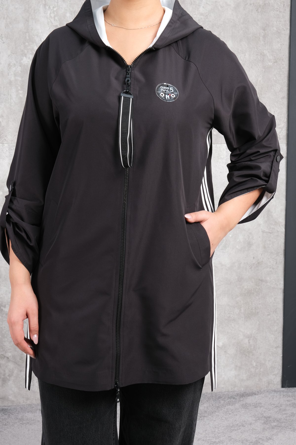 Plus Size Long Sport Jacket-White