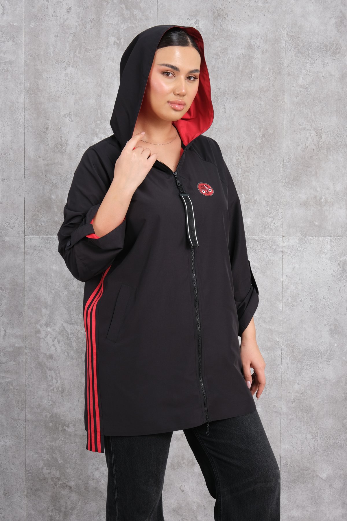 Plus Size Long Sport Jacket-Red