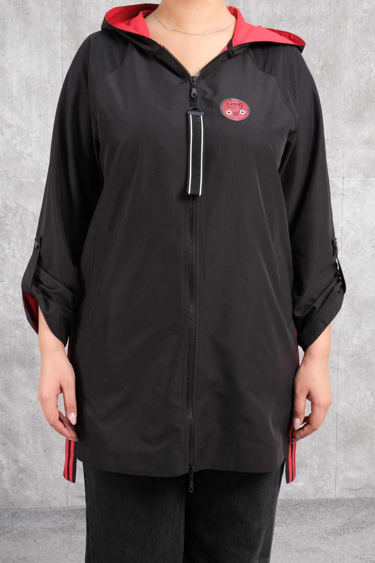 Plus Size Long Sport Jacket-Red