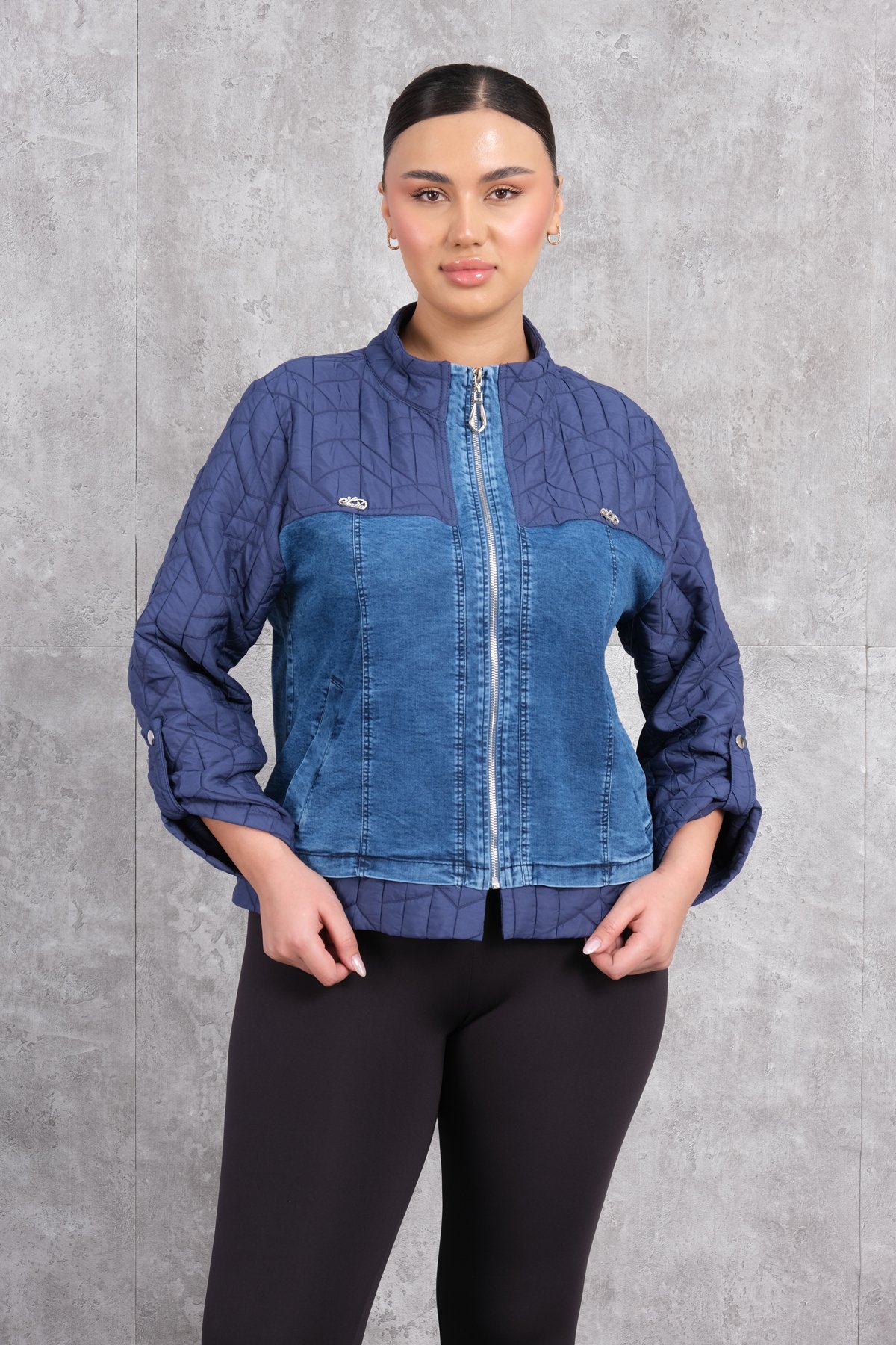 Plus Size Short Sport Jacket-Blue