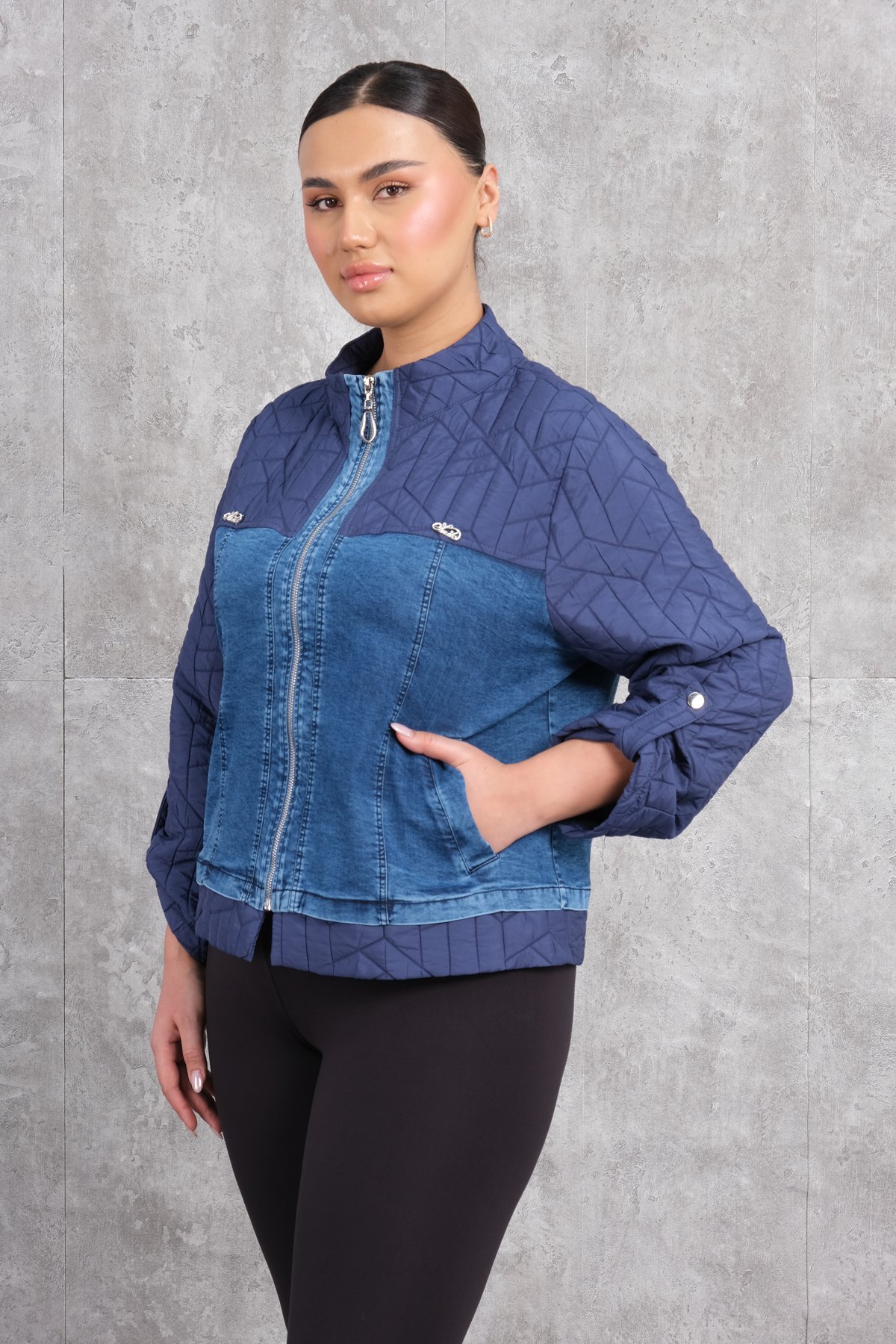 Plus Size Short Sport Jacket-Blue