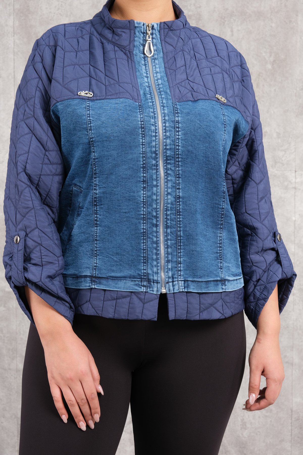 Plus Size Short Sport Jacket-Blue