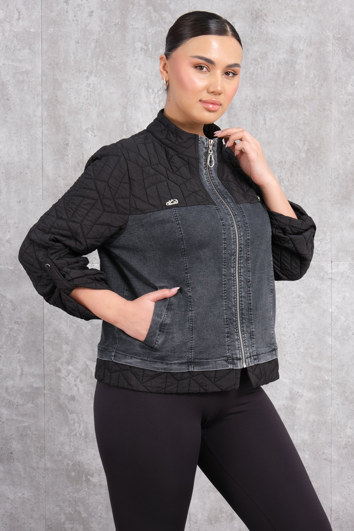 Plus Size Short Sport Jacket-Black