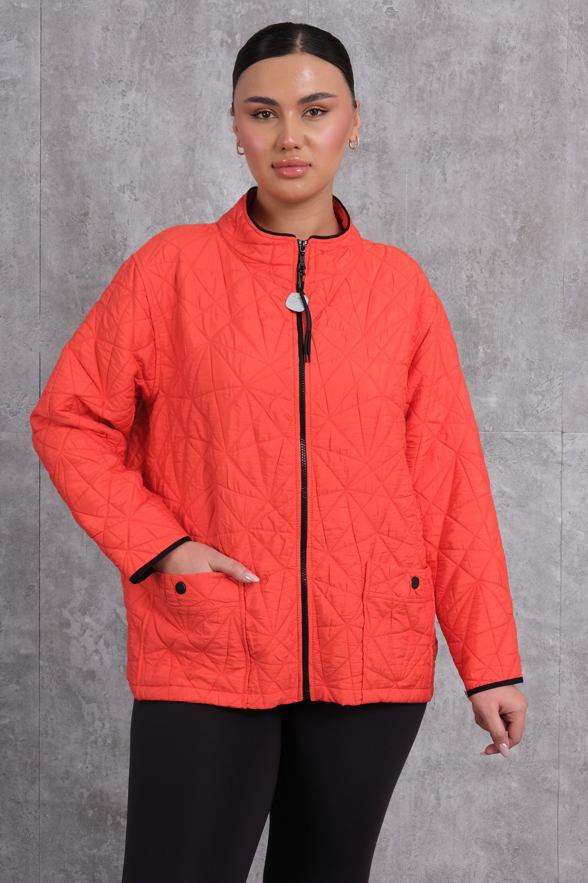Plus Size Short Sport Jacket-Coral