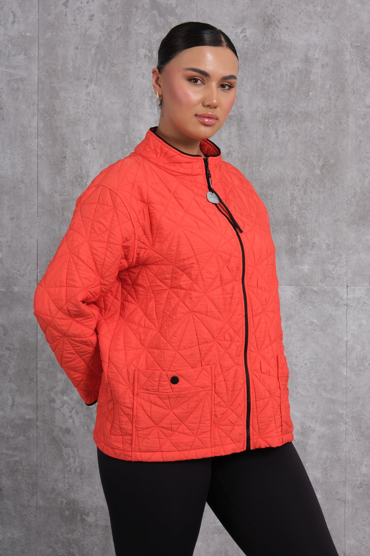 Plus Size Short Sport Jacket-Coral