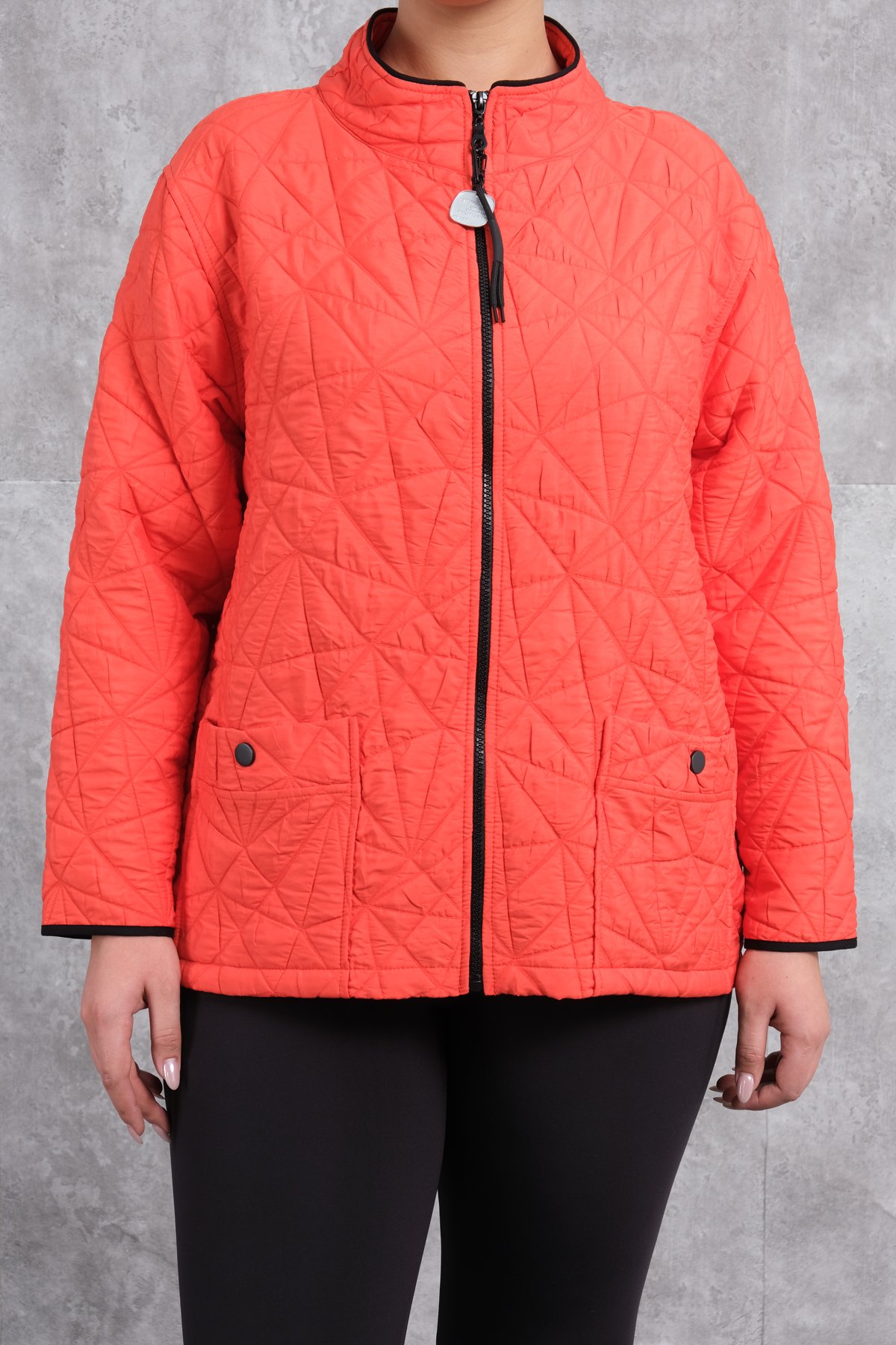 Plus Size Short Sport Jacket-Coral