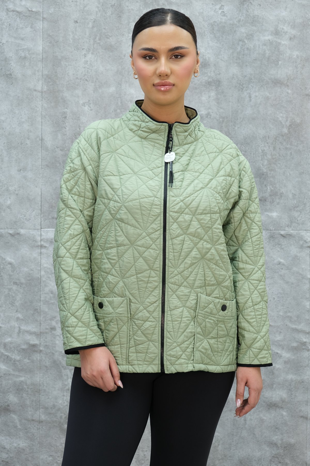 Plus Size Short Sport Jacket-Green