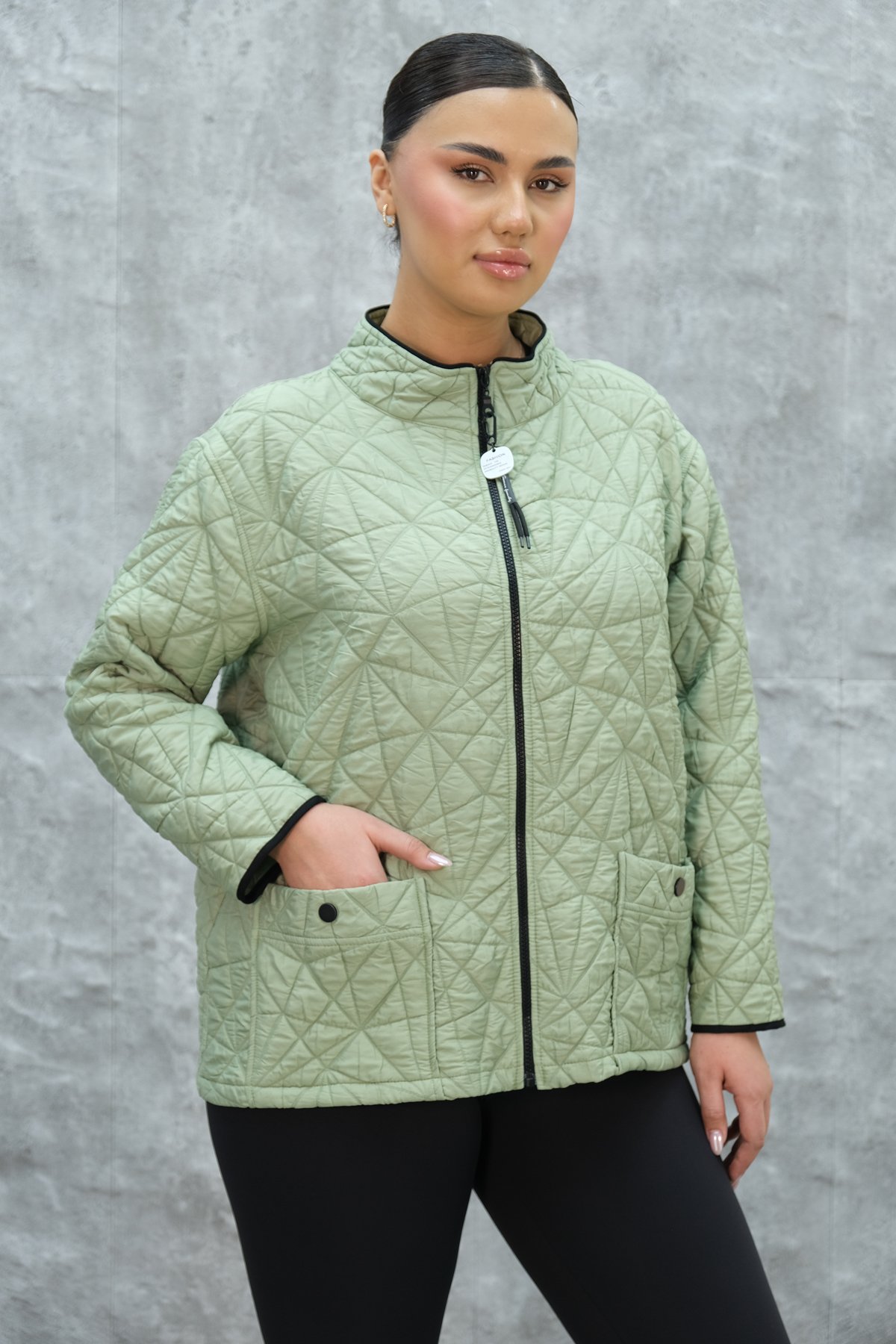 Plus Size Short Sport Jacket-Green