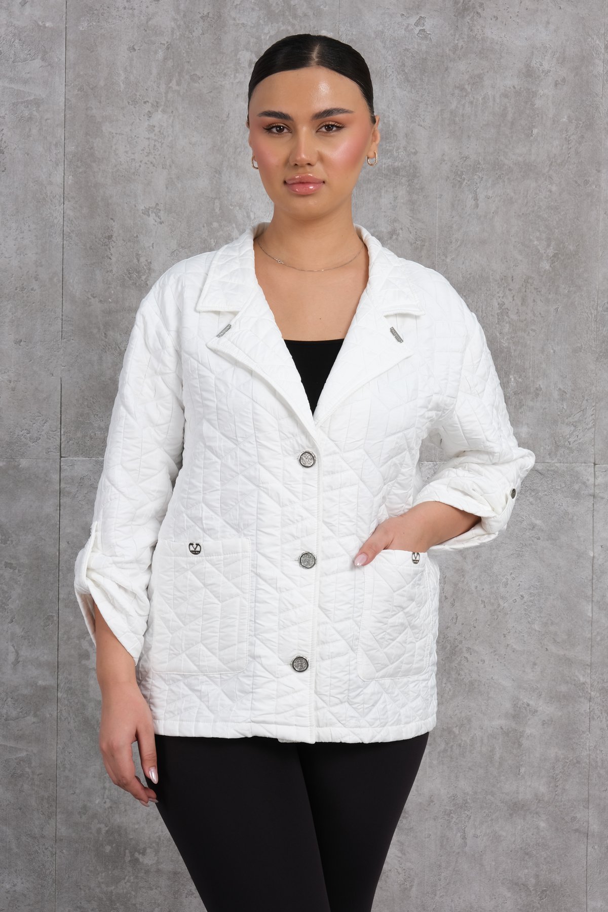 Plus Size Short Sport Jacket-White
