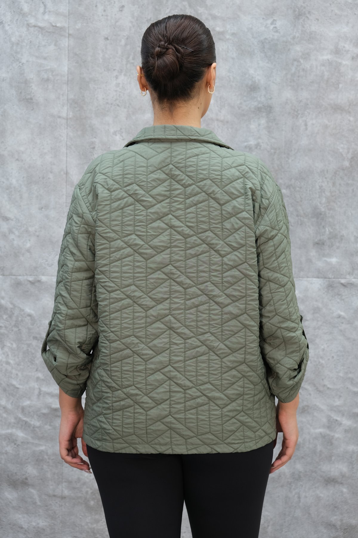 Plus Size Short Sport Jacket-Khaki