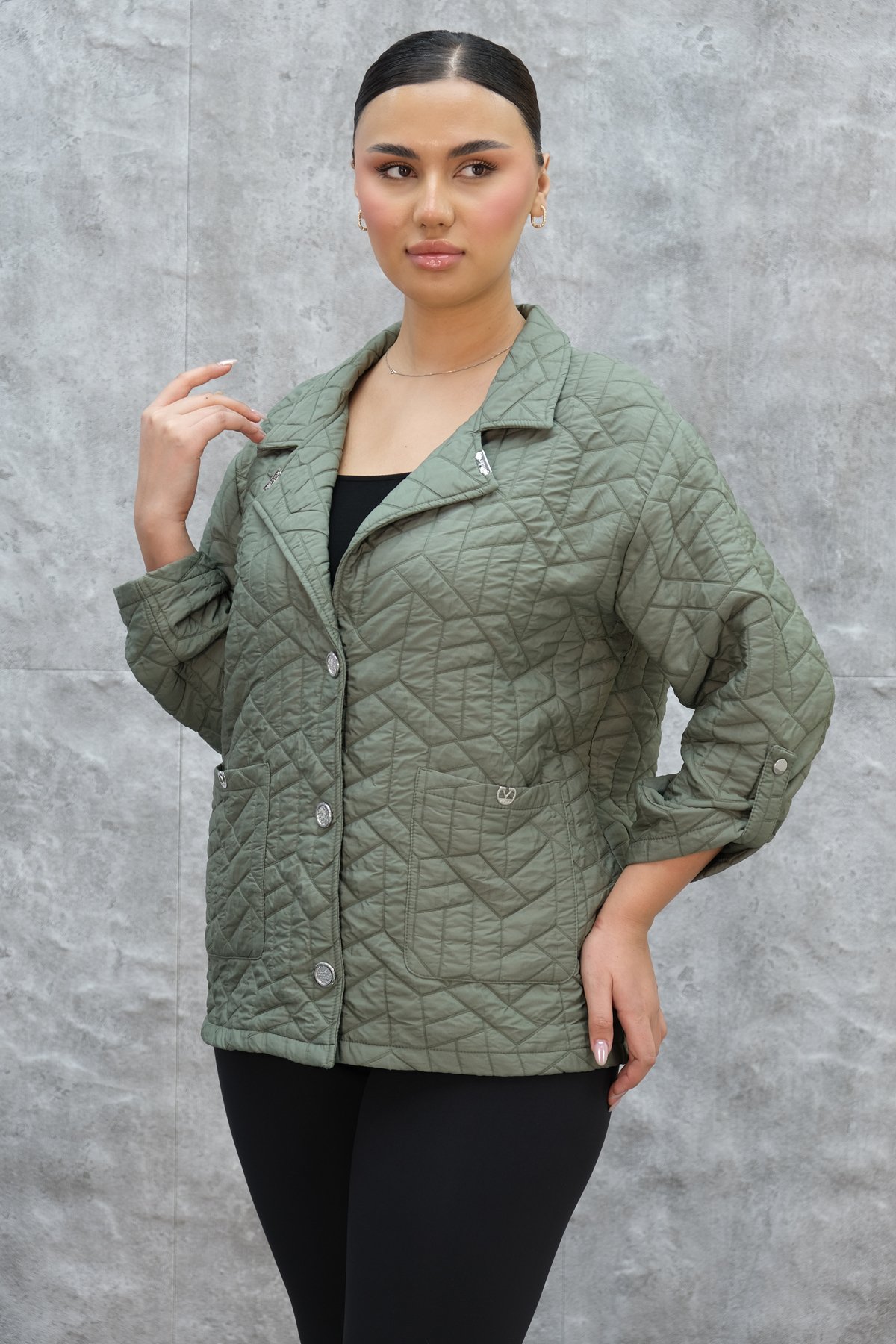 Plus Size Short Sport Jacket-Khaki