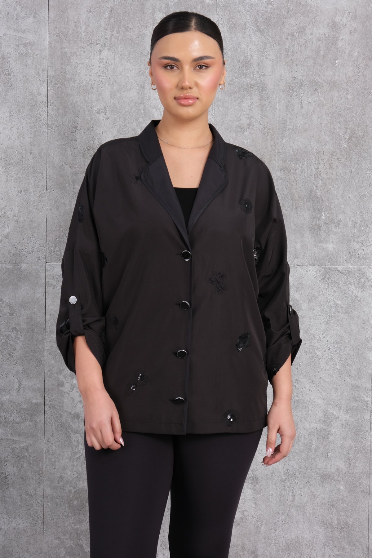 Plus Size Short Sport Jacket-Black