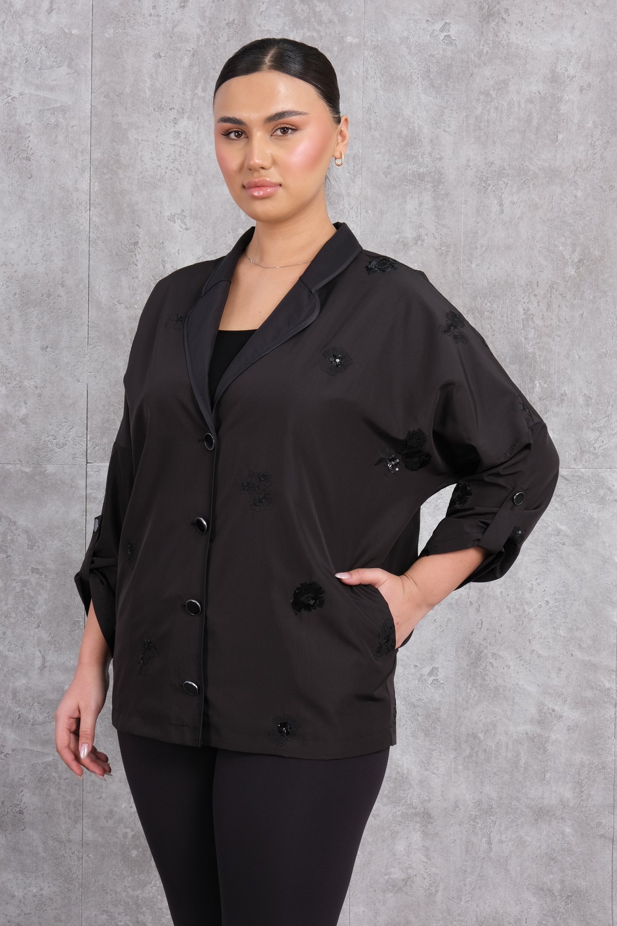 Plus Size Short Sport Jacket-Black