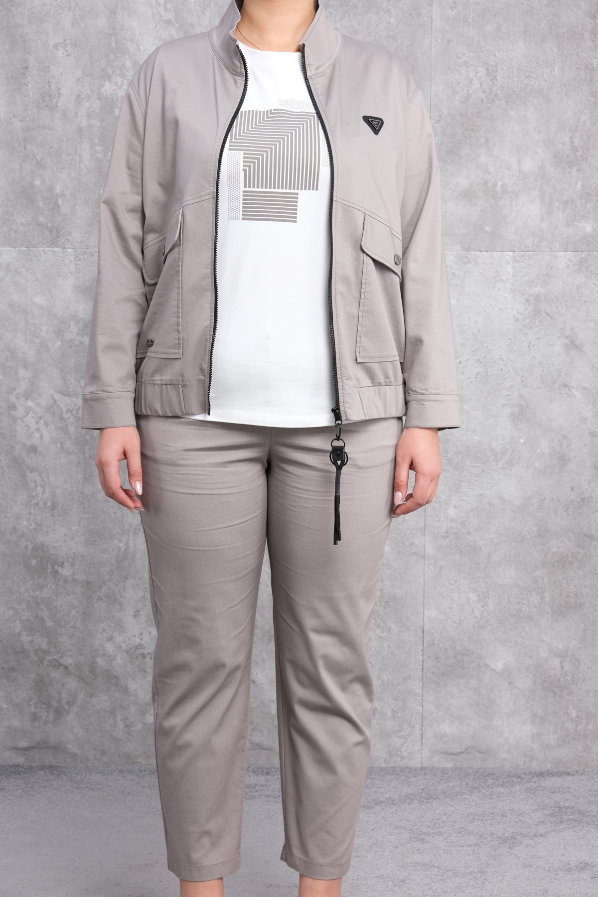 Plus Size Womens Three-Piece Sports Set-Grey