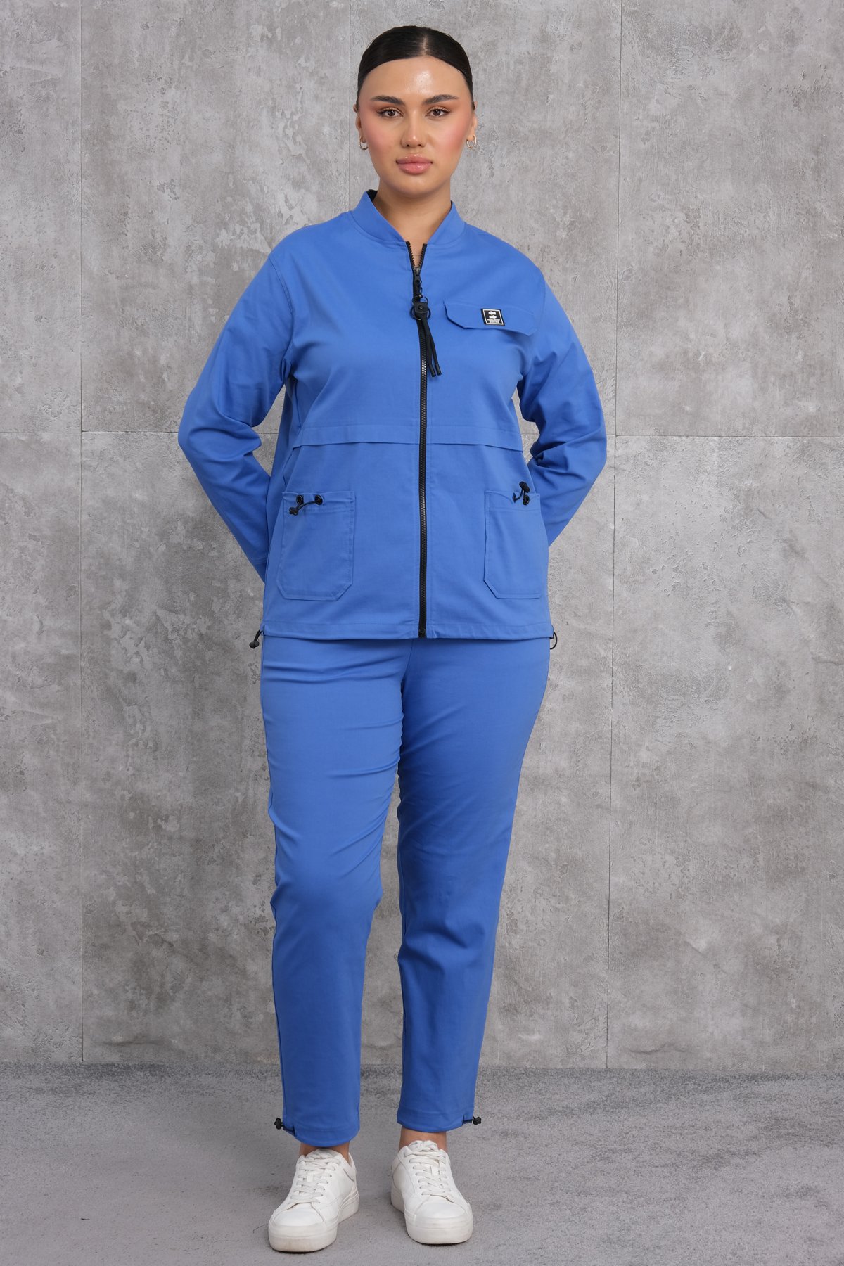 Plus Size Womens Two-Piece Sports Set-Bright Blue
