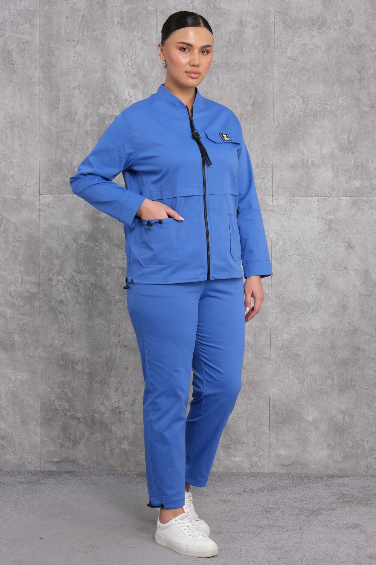 Plus Size Womens Two-Piece Sports Set-Bright Blue