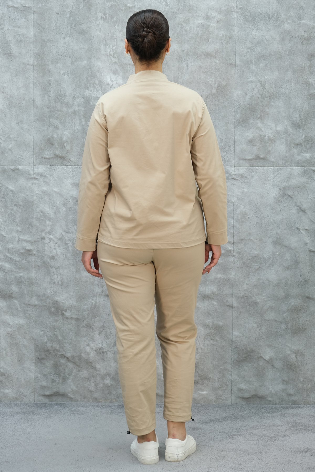 Plus Size Womens Two-Piece Sports Set-Beige