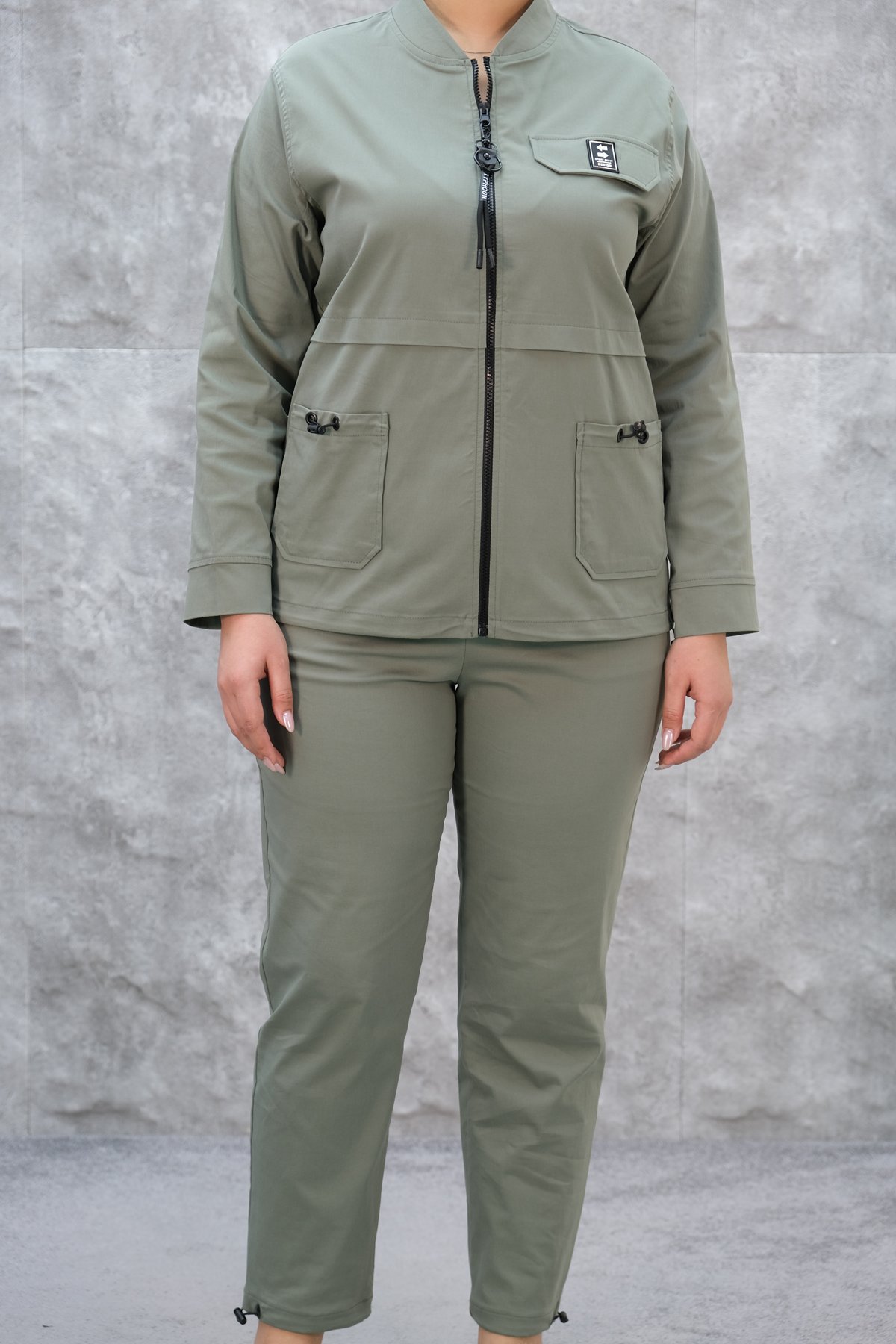 Plus Size Womens Two-Piece Sports Set-Khaki