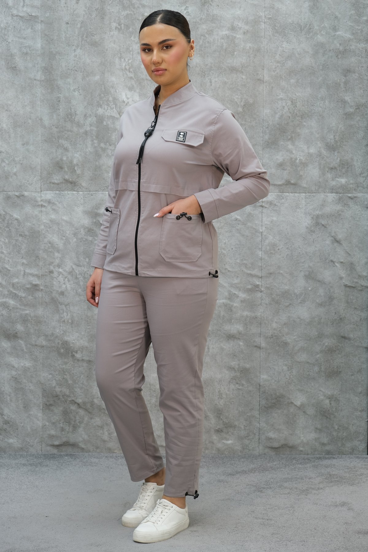 Plus Size Womens Two-Piece Sports Set-Grey