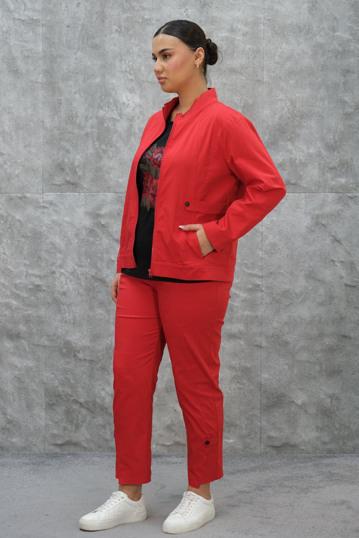 Plus Size Womens Three-Piece Sports Set-Red