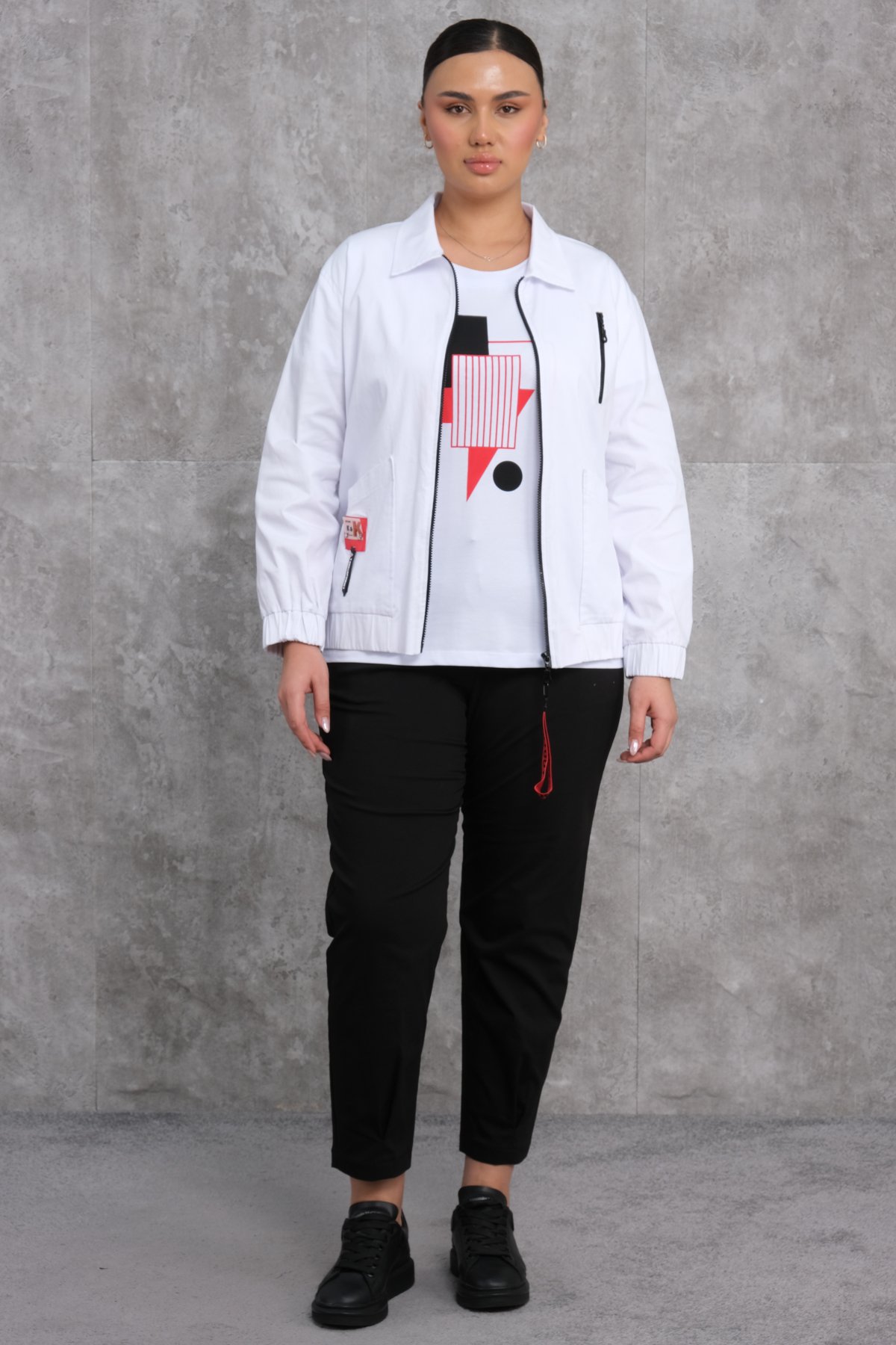 Plus Size Womens Three-Piece Sports Set-White