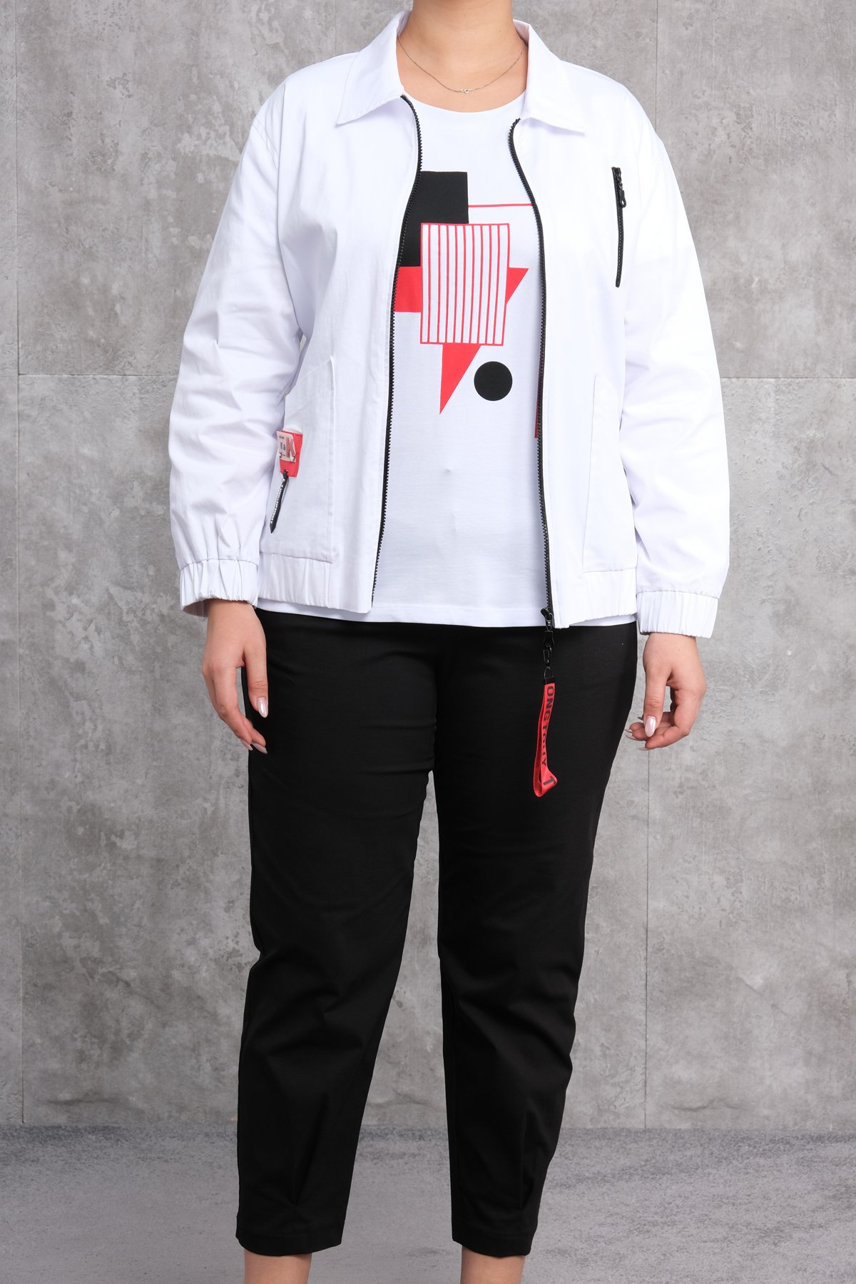 Plus Size Womens Three-Piece Sports Set-White