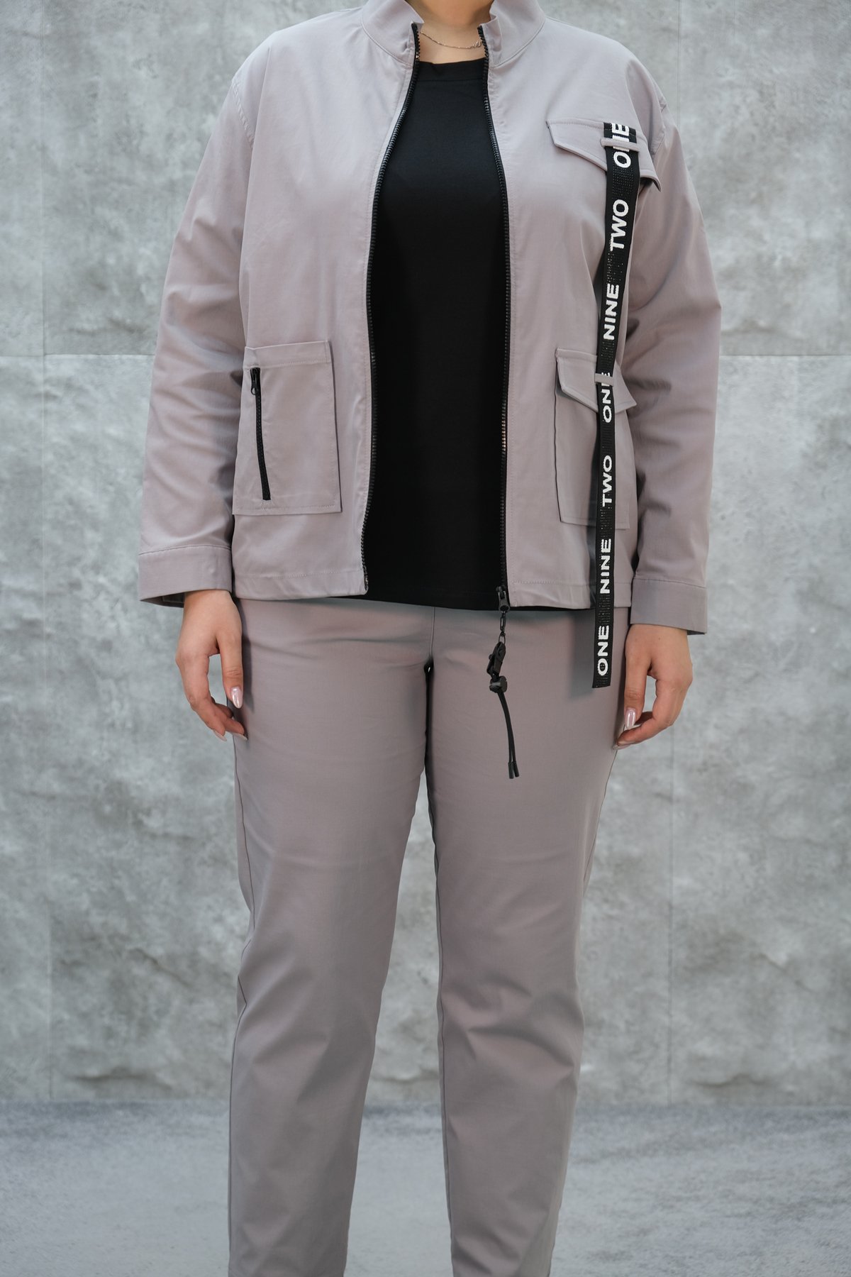 Plus Size Womens Three-Piece Sports Set-Grey