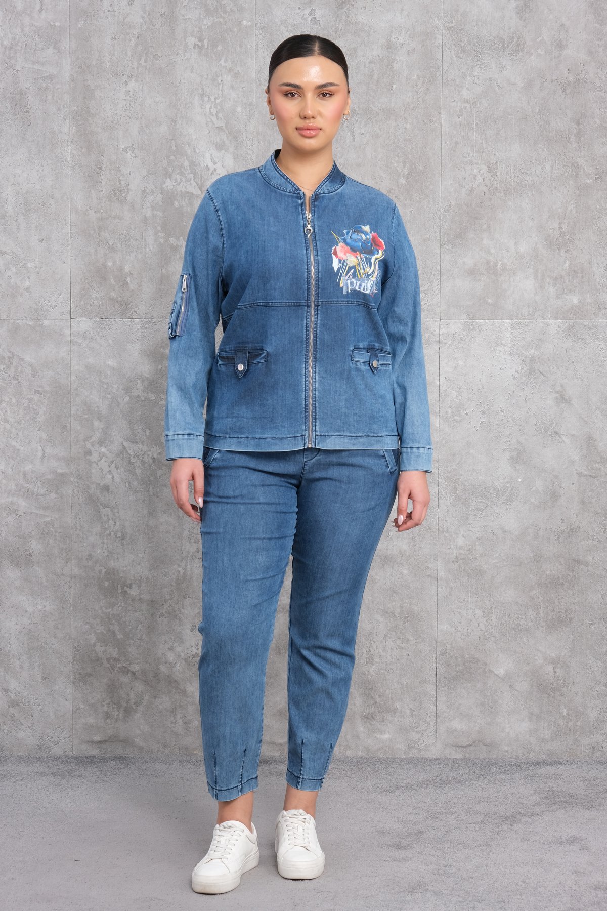 Plus Size Womens Two-Piece Sports Set-Blue