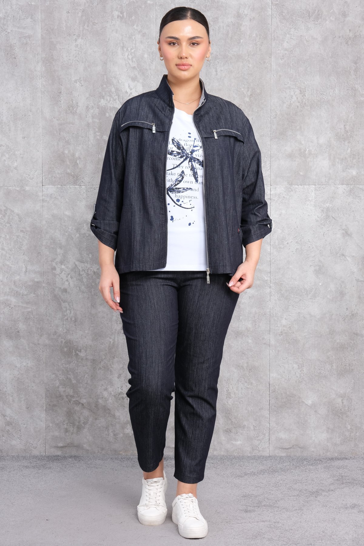 Plus Size Womens Three-Piece Sports Set-Black