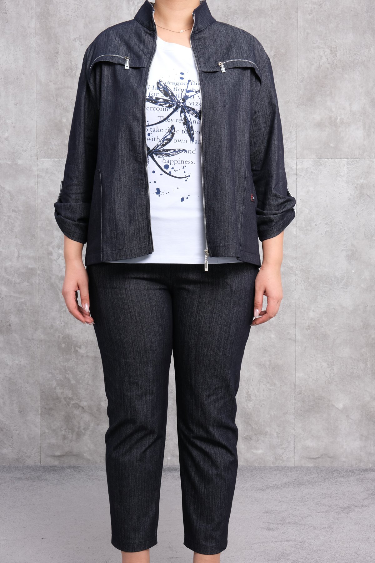 Plus Size Womens Three-Piece Sports Set-Black