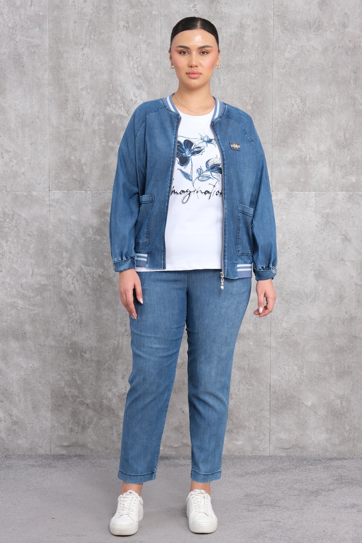 Plus Size Womens Three-Piece Sports Set-Blue