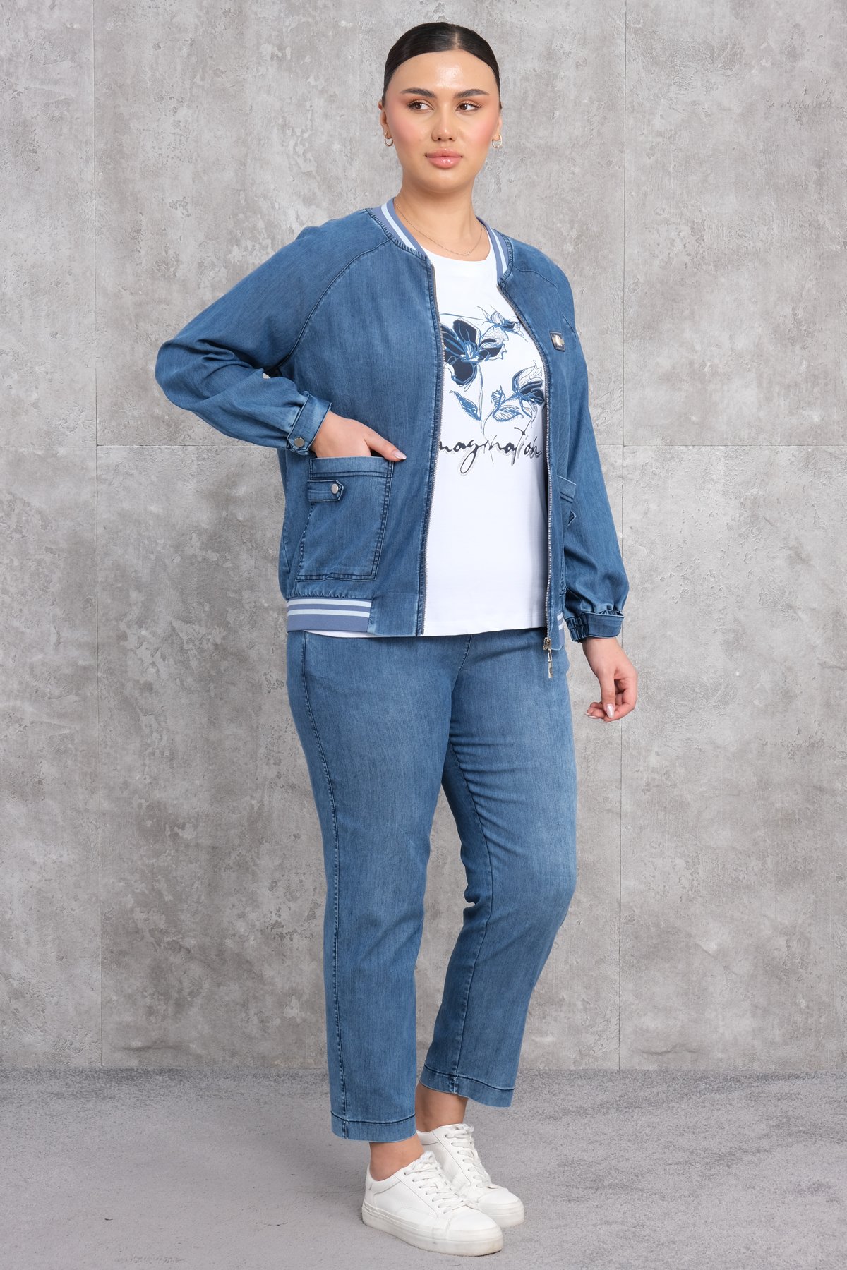 Plus Size Womens Three-Piece Sports Set-Blue