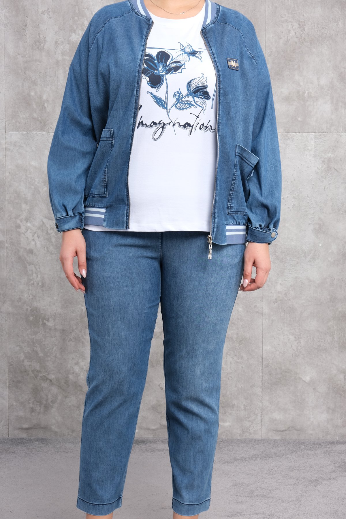 Plus Size Womens Three-Piece Sports Set-Blue