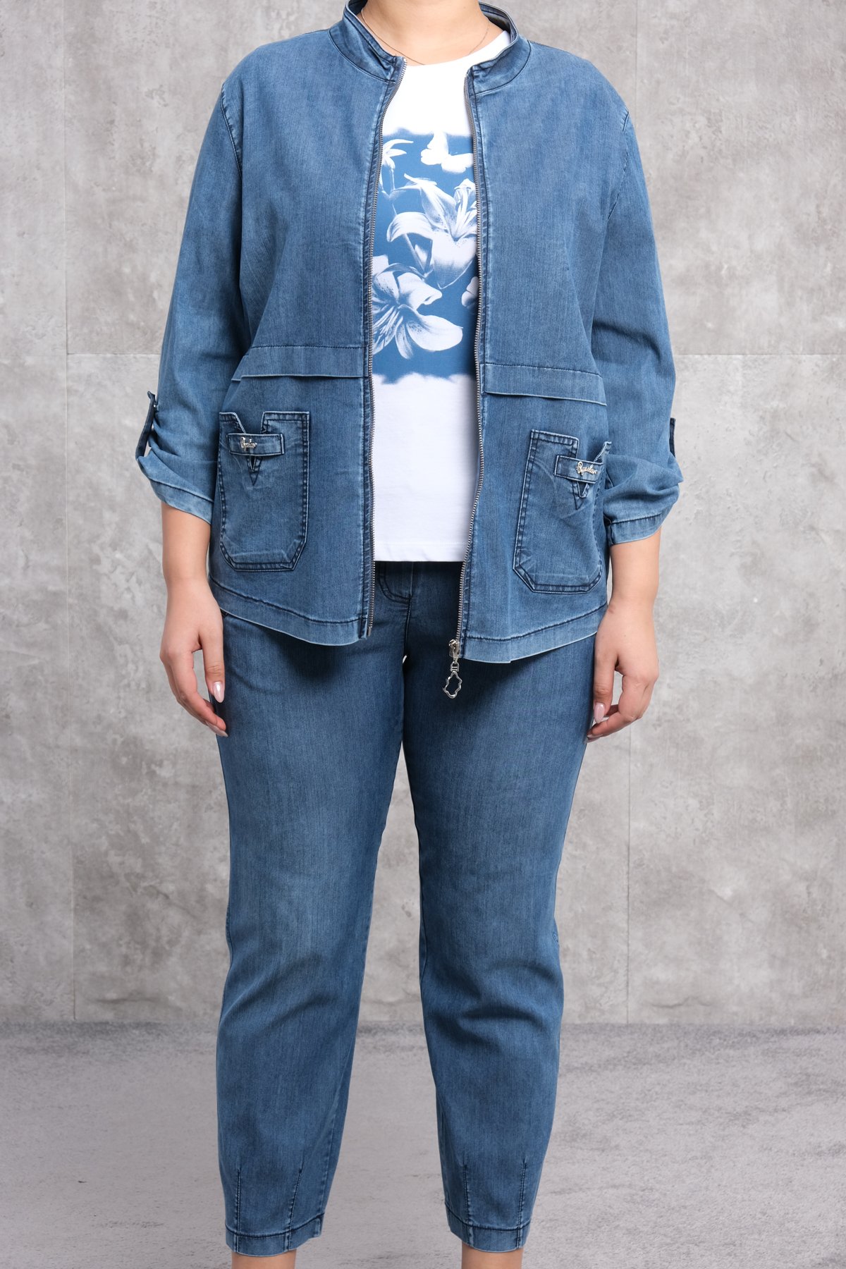 Plus Size Womens Three-Piece Sports Set-Blue