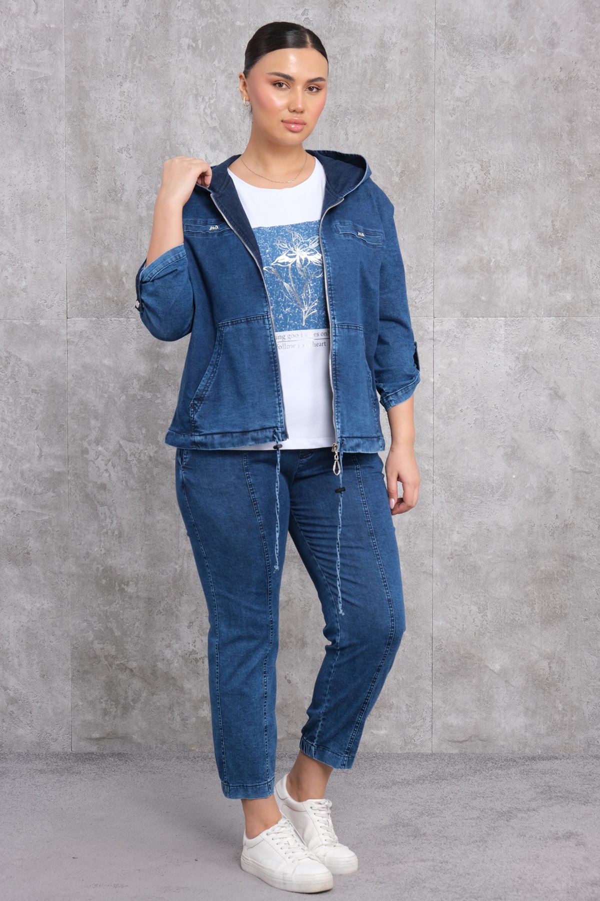 Plus Size Womens Three-Piece Sports Set-Blue