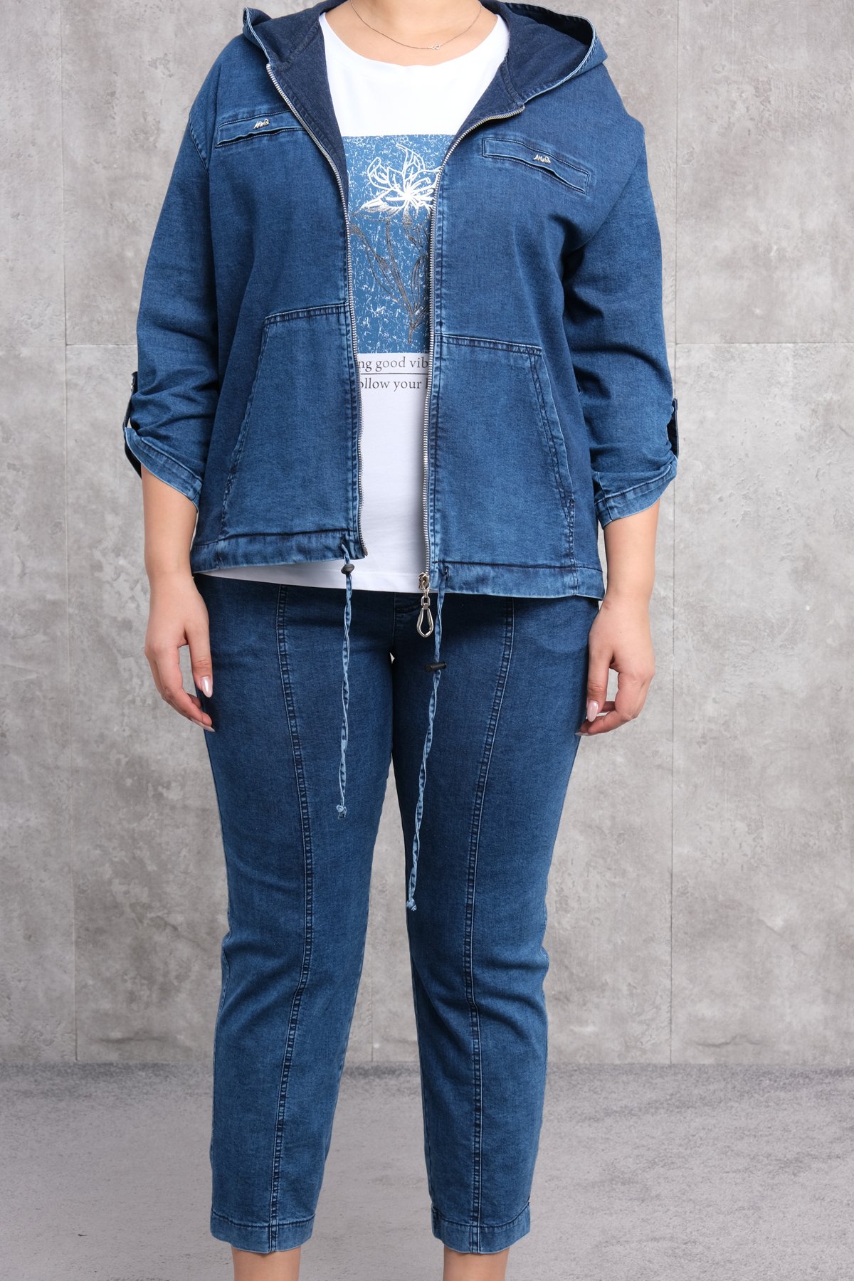 Plus Size Womens Three-Piece Sports Set-Blue