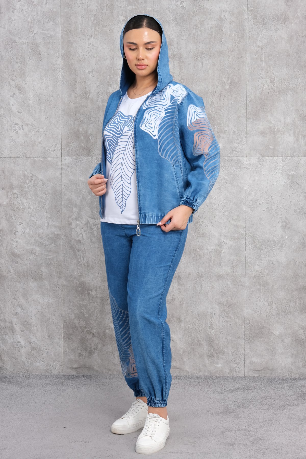 Plus Size Womens Three-Piece Sports Set-Blue