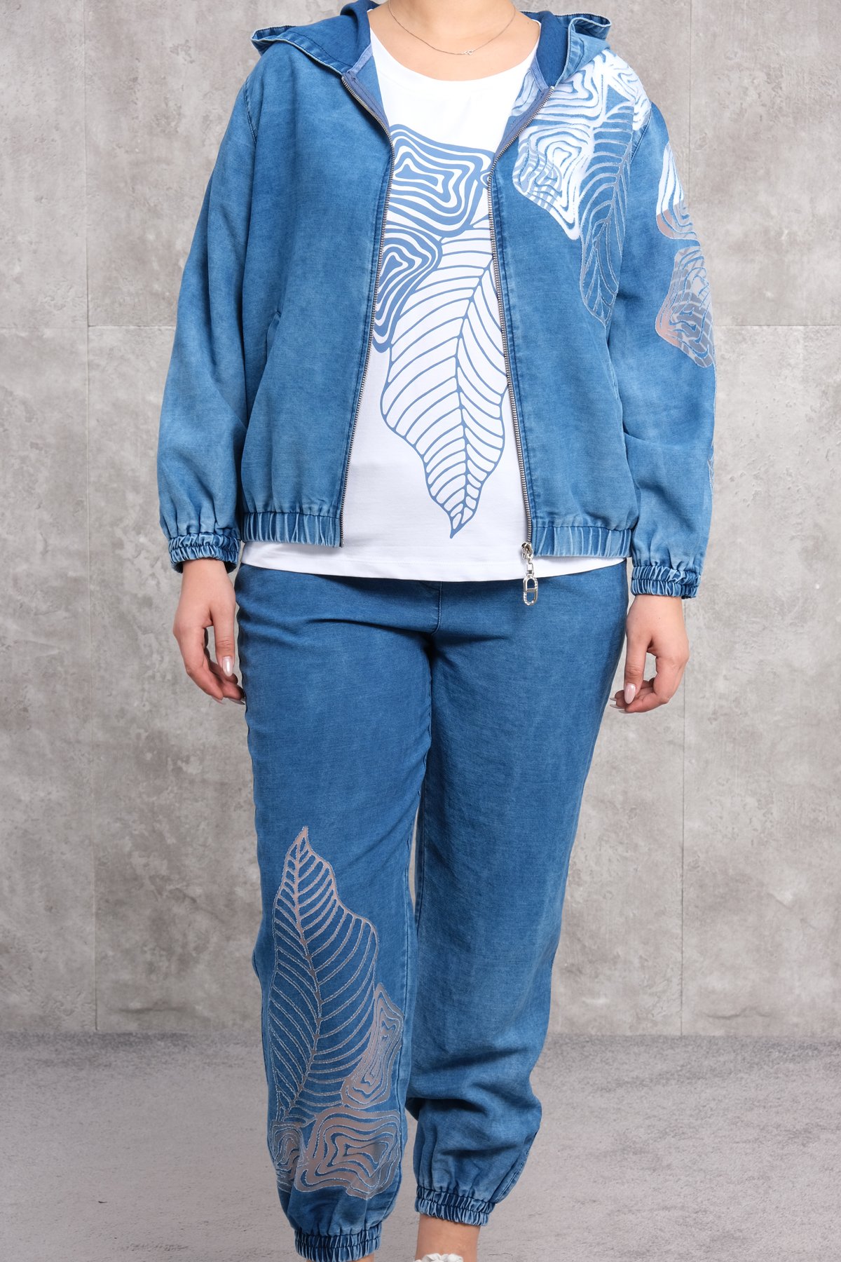 Plus Size Womens Three-Piece Sports Set-Blue