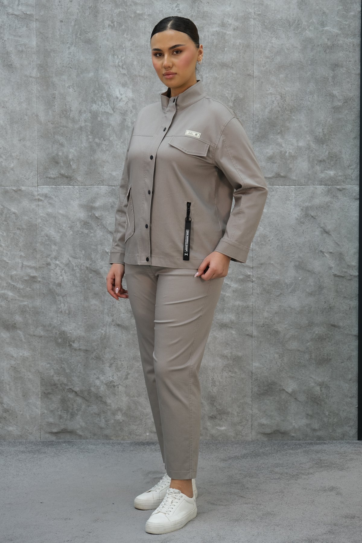 Plus Size Womens Two-Piece Sports Set-Grey