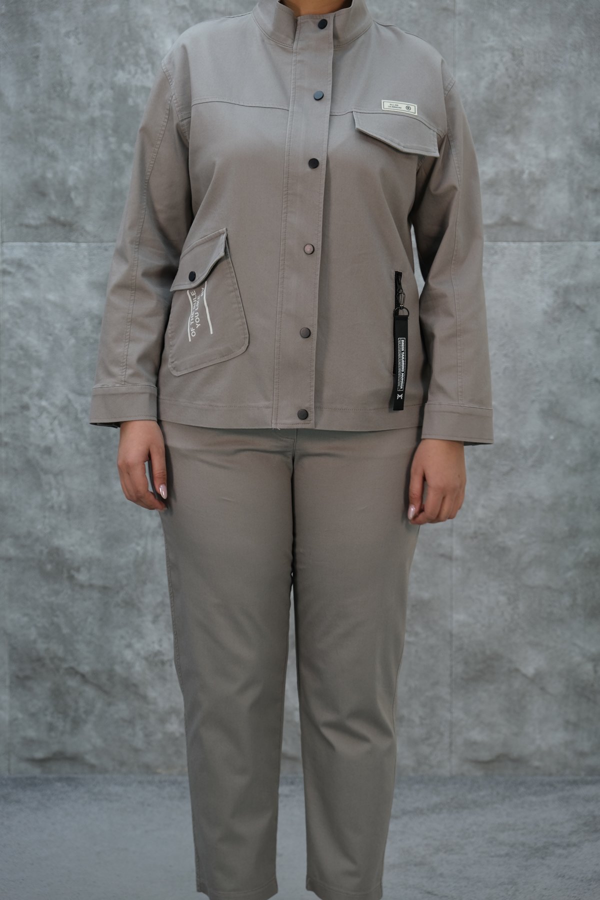 Plus Size Womens Two-Piece Sports Set-Grey