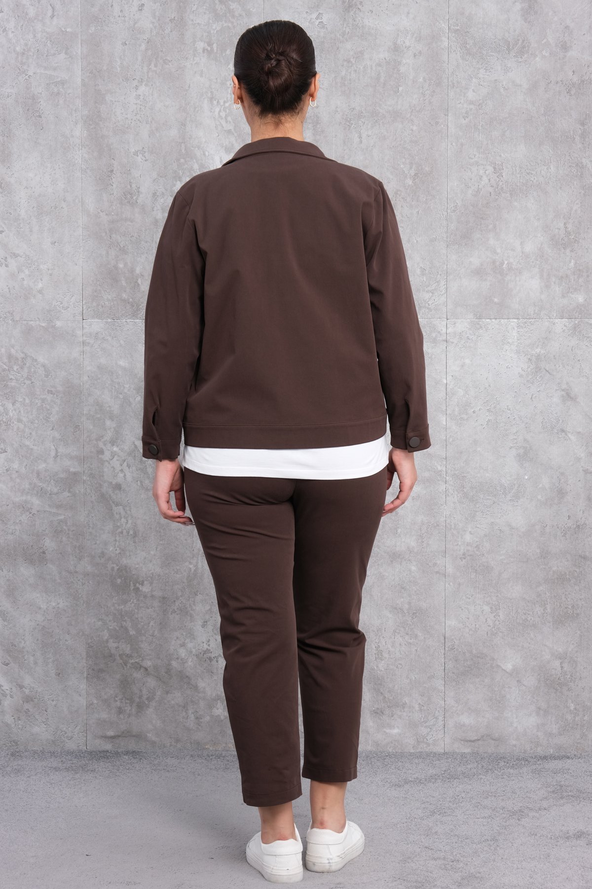 Plus Size Womens Three-Piece Sports Set-Brown