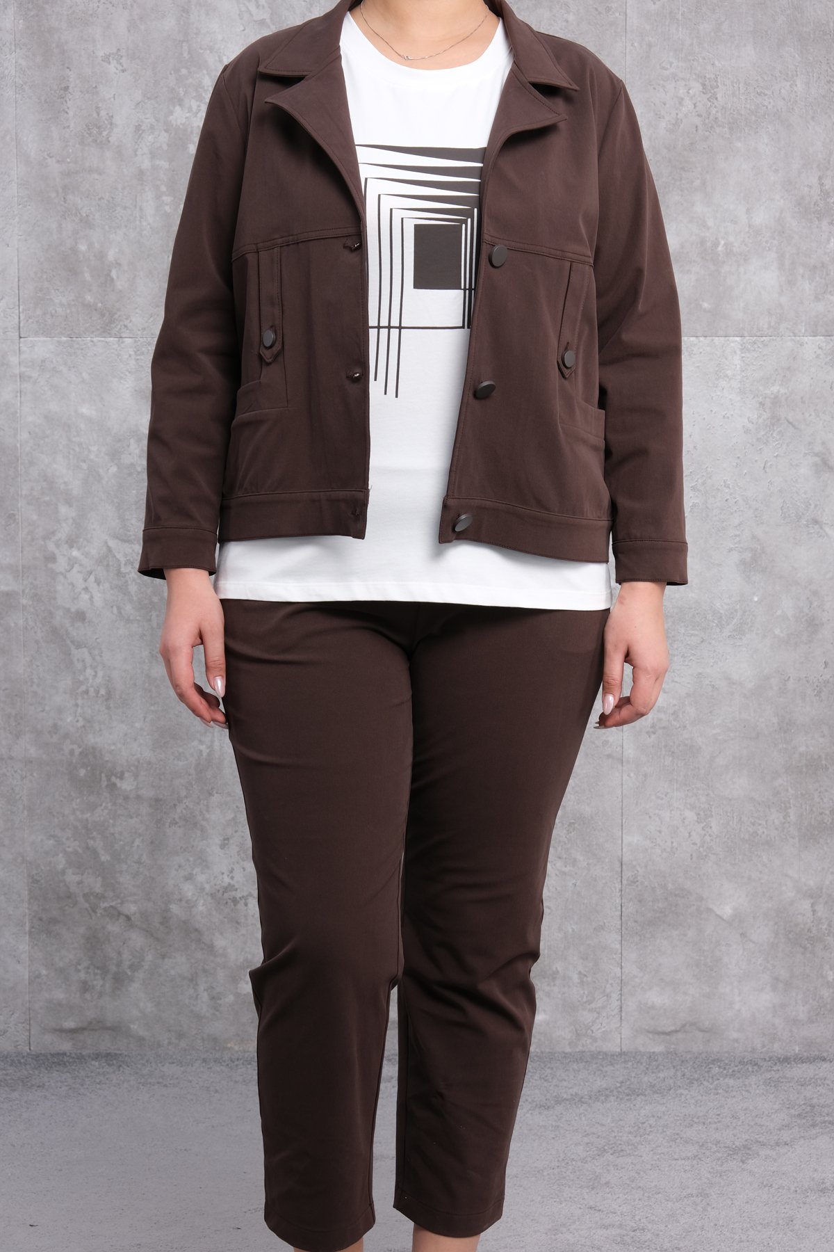 Plus Size Womens Three-Piece Sports Set-Brown