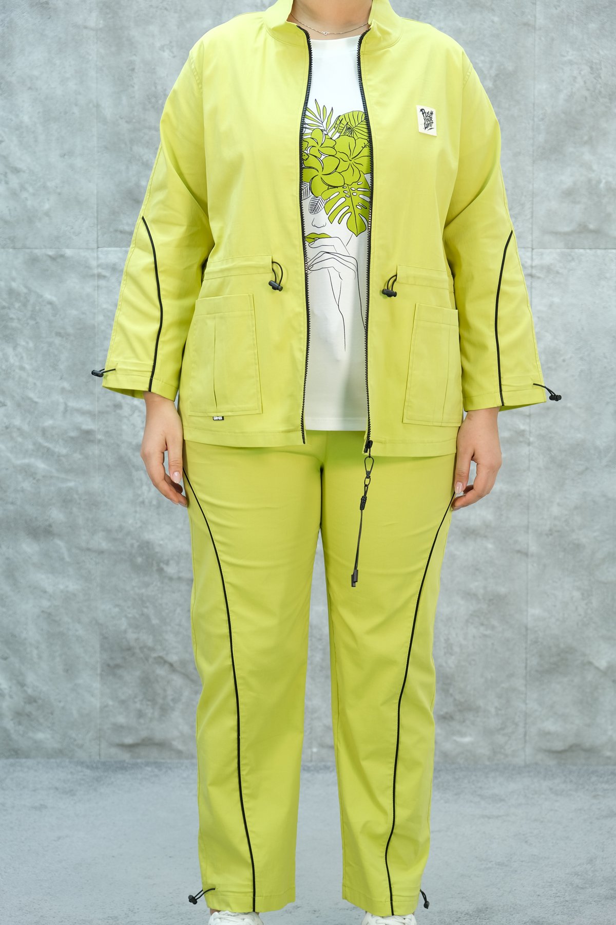 Plus Size Womens Three-Piece Sports Set-Yellow